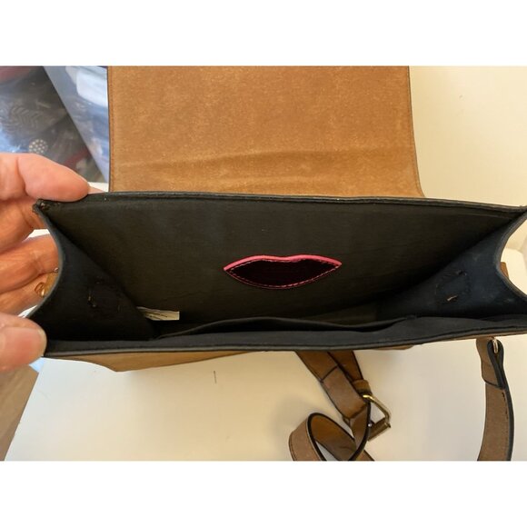 Kiss Me Couture Vegan Leather Small Crossbody Bag Laces Y2K Style Cognac Brown - Picture 7 of 16